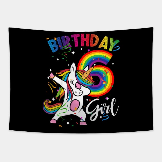 Kids Dabbing Unicorn 6 Year Old 6Th Birthday Party Girl Tapestry by MaciGalloway3