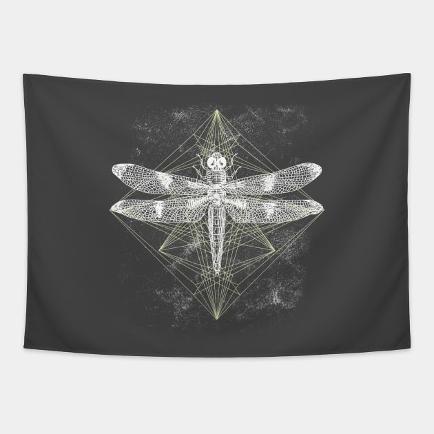 Dragonfly Ornament White Gold Tapestry by Unelmoija