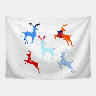 Christmas Snowflake Deers Tapestry