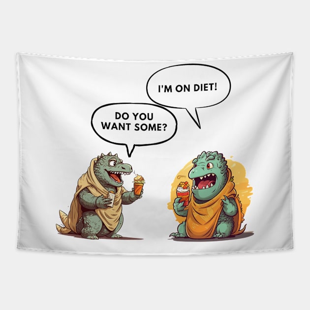 Dinosaur Friendship Diet Joke Tapestry by NatashaCuteShop