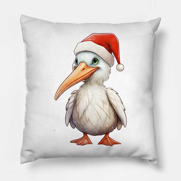 American White Pelican in Santa Hat Pillow by Chromatic Fusion Studio