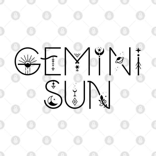 Gemini sun sign celestial typography by lilacleopardco