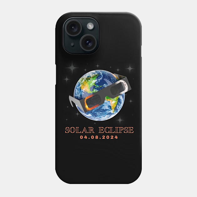 Total Solar Eclipse 4 8 2024 - Earth Globe Wearing Eclipse Solar Glasses Phone Case by Chahrazad's Treasures