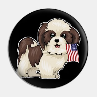 American Flag Shih Tzu Dog Love Pin