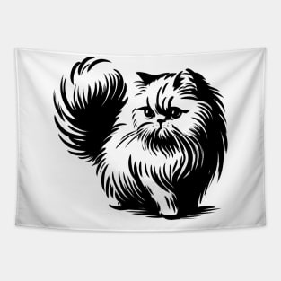 Stick figure of Persian cat in black ink Tapestry