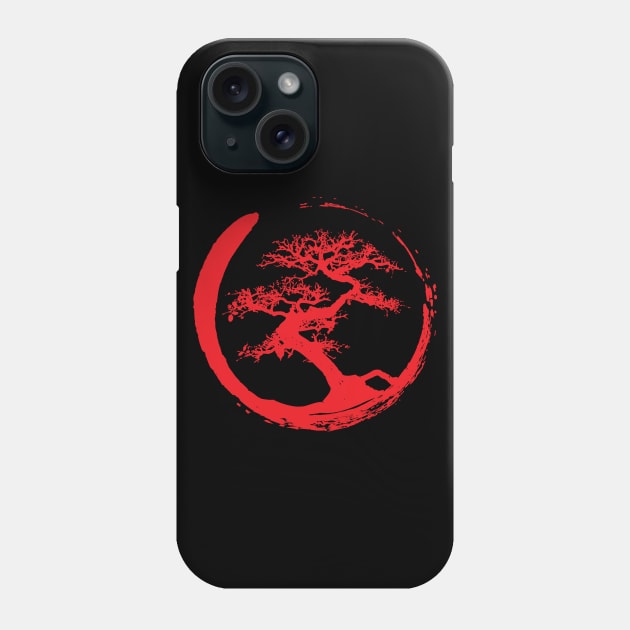 Zen Bonsai Tree in Enso Circle (red) Phone Case by Elvdant