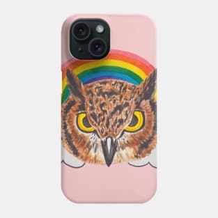Owl with rainbow and clouds Phone Case