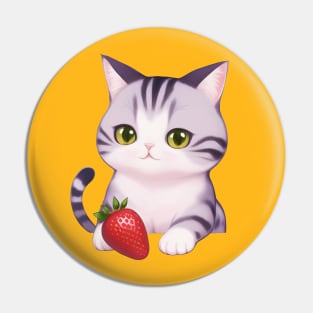 Cute Cat Holding a Strawberry Pin