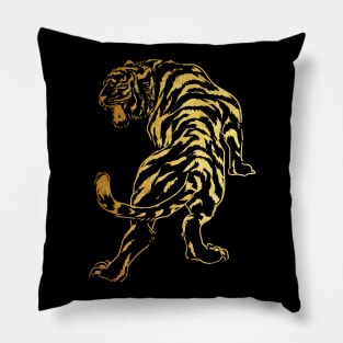 Golden Tiger Sketch Tattoo Style. Pillow