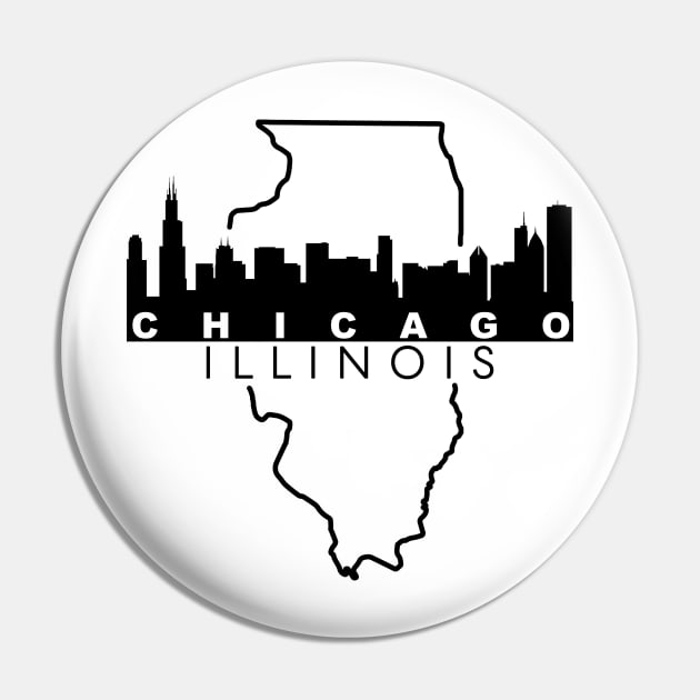 Chicago Illinois Skyline Black Border Pin by KevinWillms1