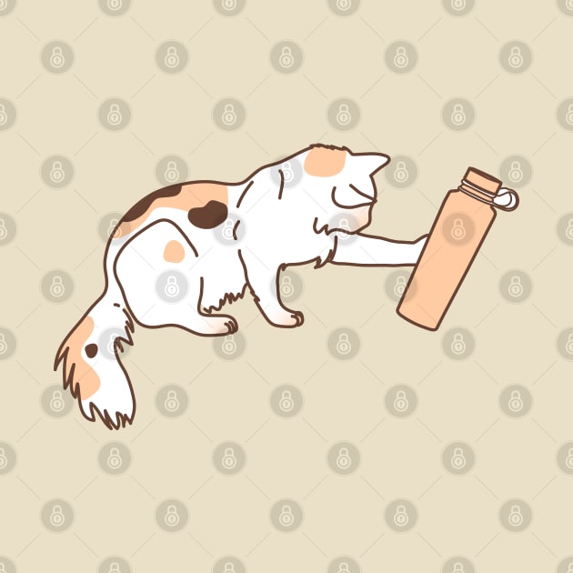 Calico cat knocking water bottle by Wlaurence
