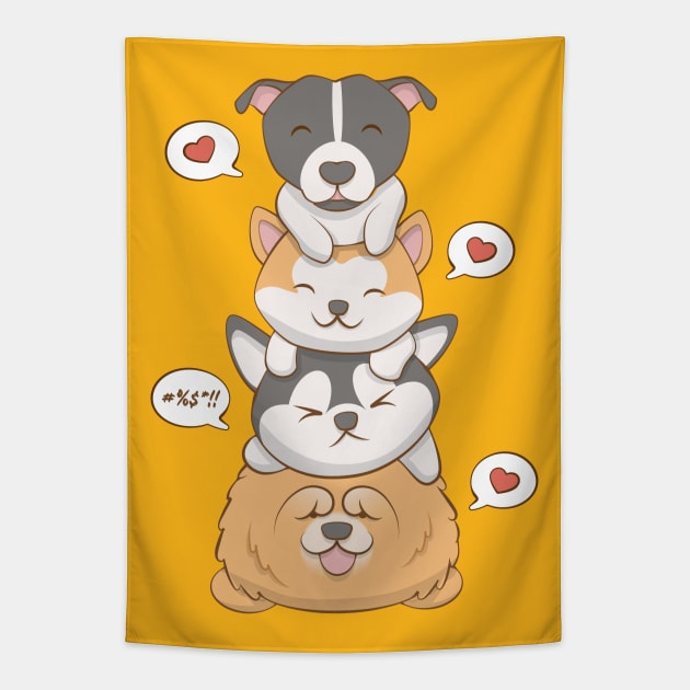 Kawaii Dogs - Pitbull Akita Husky Chow Chow Tapestry by Irene Koh Studio