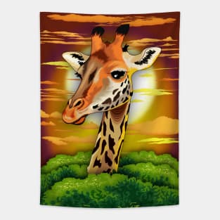 Giraffe on Wild African Savanna Sunset Tapestry