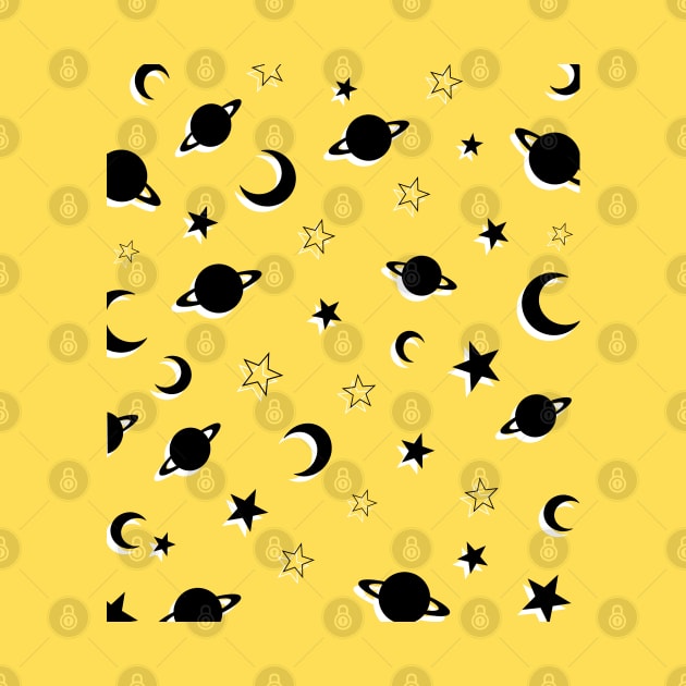 Planets, Stars and Moons on Bright Yellow by OneThreeSix