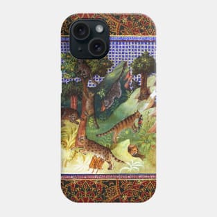 BOOK OF HUNTING ,WILD CATS, LEOPARDS IN WOODLAND GREENERY Medieval Miniature Phone Case