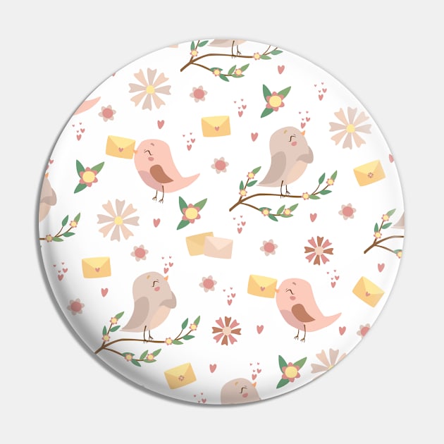 Bird Illustration Pattern Pin by Katheryn's Studio