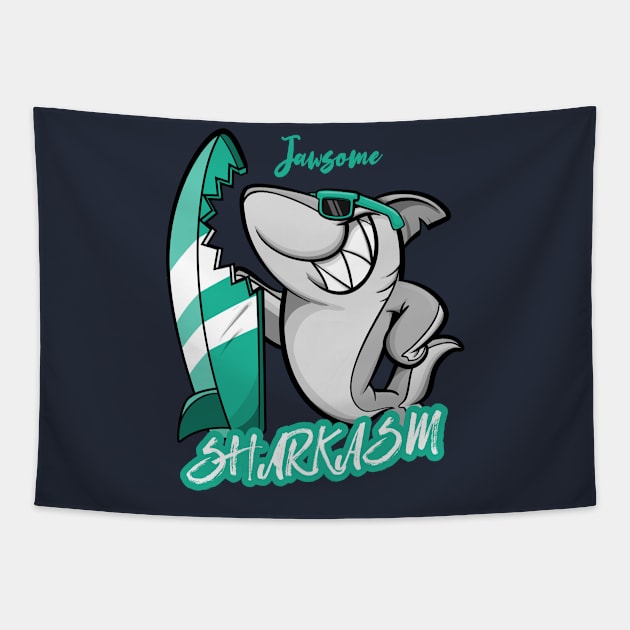 JawSome, I hate to turn up out of the blue uninvited. Funny shark surf sharkasm. Tapestry by Your_wardrobe