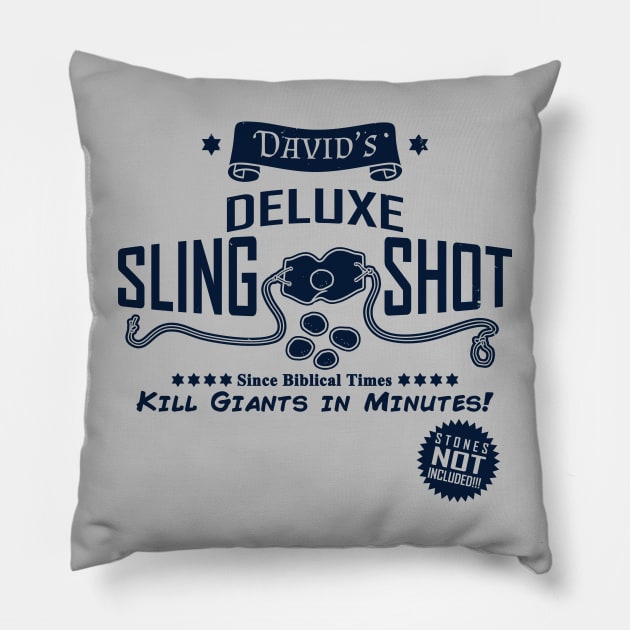 David's Slingshot Funny Bible Inspired David And Goliath Retro Vintage Poster Pillow by BoggsNicolas