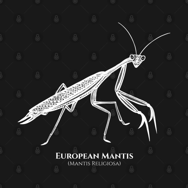 Praying Mantis with Common and Latin Names - on black by Green Paladin