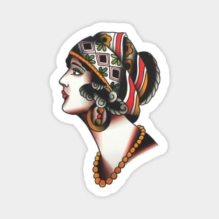 Classic Lady Face Tattoo Design Magnet