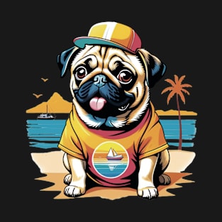 Cute Pug on Beach Vacation T-Shirt