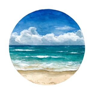 Sea and Beach Landscape Watercolour Circle Painting T-Shirt