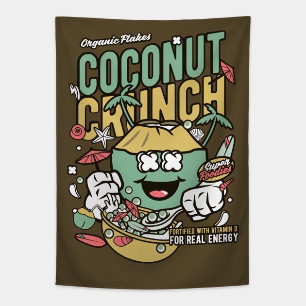 Retro Cereal Box Coconut Crunch // Junk Food Nostalgia // Cereal Lover Tapestry by Now Boarding