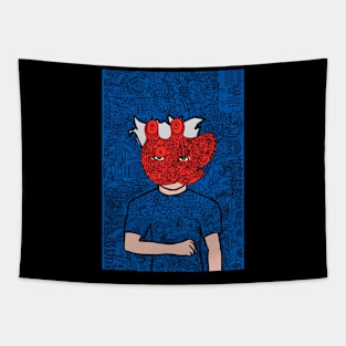 Light Doodle Male Character with Green Eyes in Doodle Wonderland Tapestry