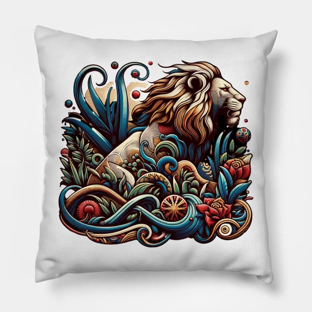 Colorful Lion Pillow by ARTFULATTIRES