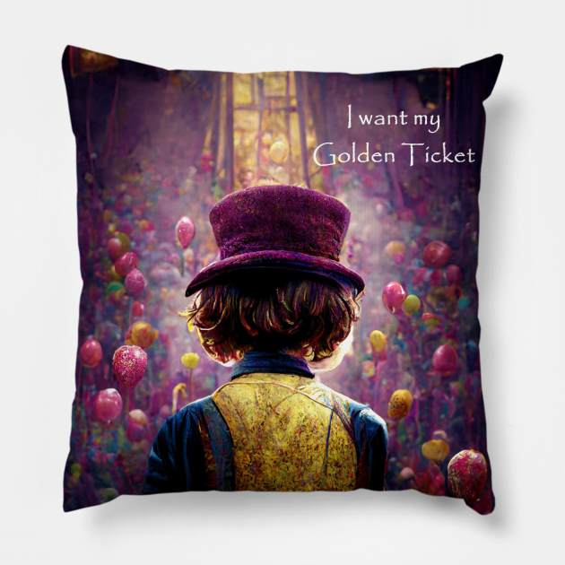 Willy Wonka and his Chocolate Factory Pillow by Liana Campbell