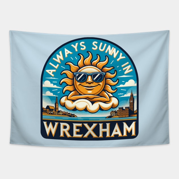 Always Sunny in Wrexham - Lounging Sun Tapestry by Retro Travel Design