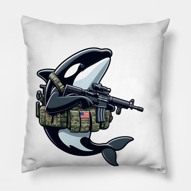 Tactical Orca Majesty Tee: Where Strength Meets Oceanic Elegance Pillow by Rawlifegraphic