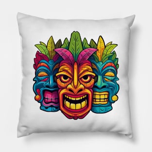 Three Tiki Masks Pillow