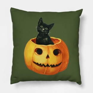 Vintage Black Cat In Pumpkin Pillow