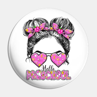 Kids Hello Preschool Messy Bun Girls Pre-k Back To School Pin