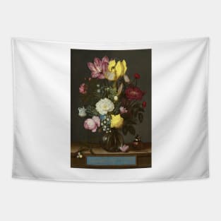 Bouquet of Flowers in a Glass Vase - Ambrosius Bosschaert Painting Tapestry