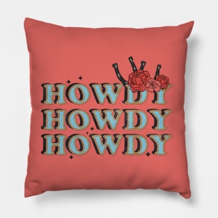 Vintage Howdy Rodeo Western Country Floral Design Pillow