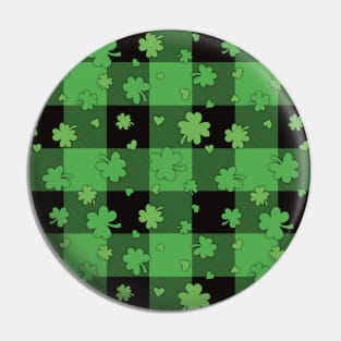 Green Plaid Clovers Pattern Pin