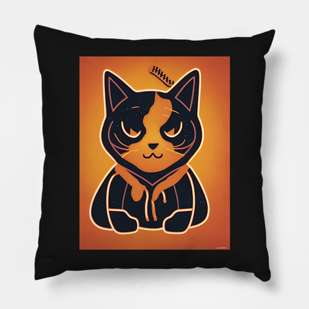 cat halloween orange baseboll Pillow by ComicsFactory