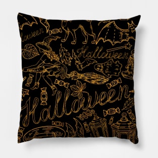 Orange Halloween Witch Pattern Pillow