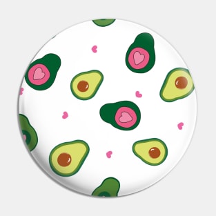 Hand drawn cute avocados with pink hearts Pin