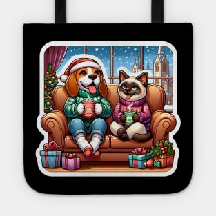 Most Wonderful Time Of The Year Beagle Dog Siamese Cat Ugly Christmas Sweater Hot Chocolate Home Let It Snow Tote