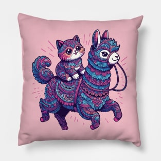 Cute cat riding alpaca Pillow