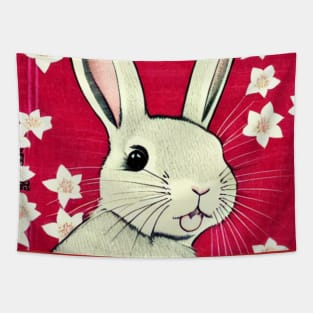 Happy Rabbit Girl Cute Bunny Rabbit Mini Rex with Blossoms Tapestry