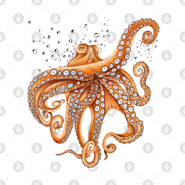 Orange Red Octopus Tentacles Kraken Bubbles Art by Seven Sirens Studios