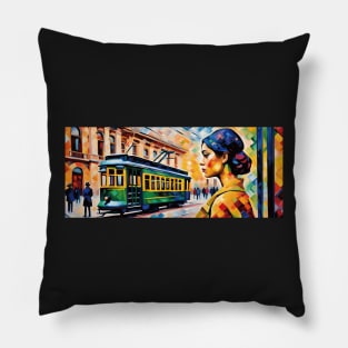 The Art of Trams - Neo-Impressionism Style #001 - Mugs For Transit Lovers Pillow