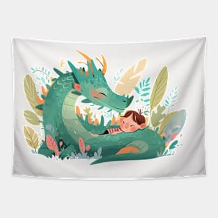 Adorable Dragon Animal Loving Cuddle Embrace Children Kid Tenderness Tapestry