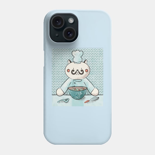 Cute Kawaii Cat Chef with a Mustache Phone Case by Dreamlara