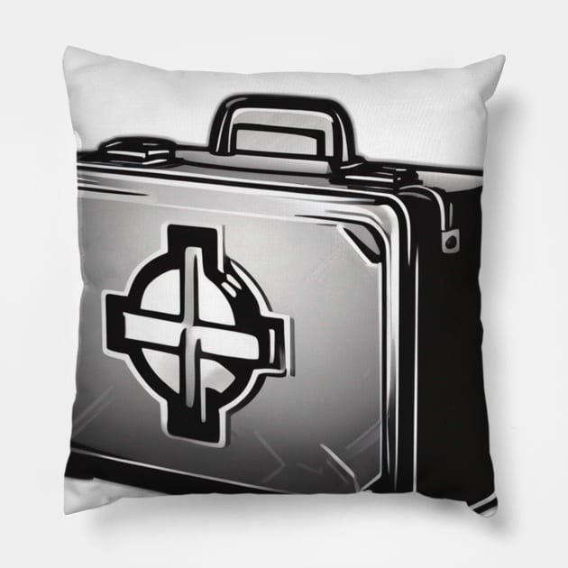 Stylish Monochrome Gamer Briefcase Design No. 791 Pillow by cornelliusy