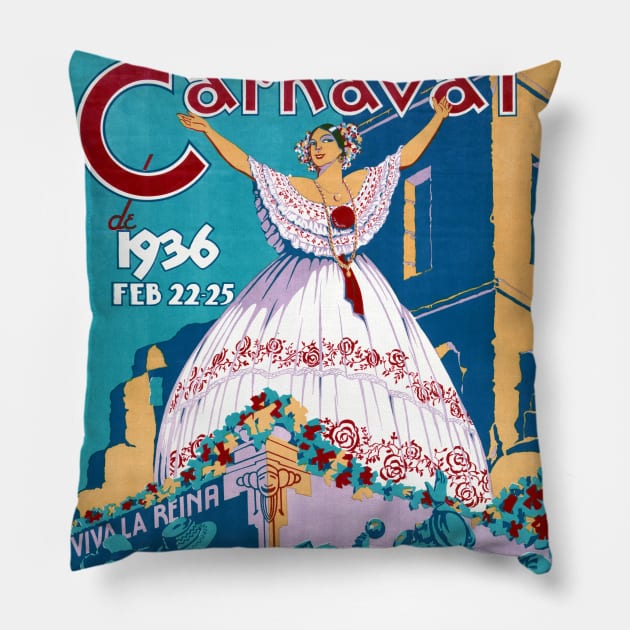 Vintage Travel Poster Panama Carnaval de 1936 Pillow by vintagetreasure